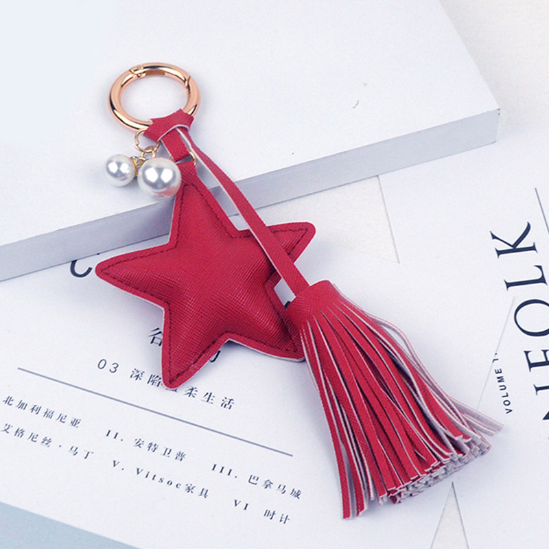 Customized Leather Keychain Car Pendant Star Tassel Metal Keychain Gift Printable Logo Cultural Creative Pendant High-end Anti-lost Retro Pu Leather Keychain