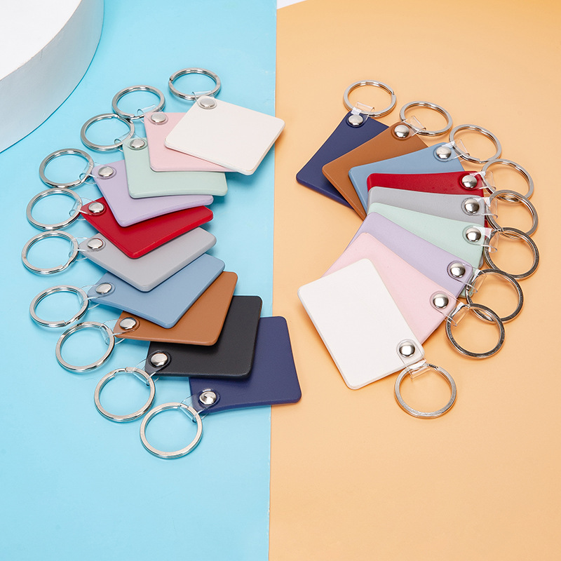 PU Leather Keychain Korean Version Square Macaron Solid Color Creative Key Ring Ornaments Car Key Can Be Printed Logo